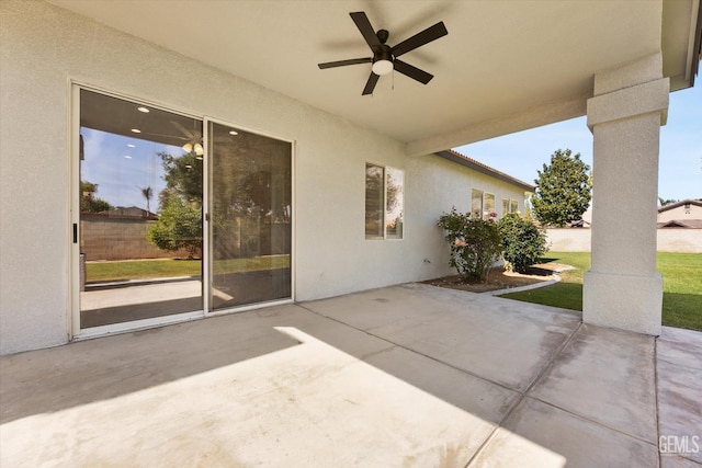 view of patio featuring a ceiling fan