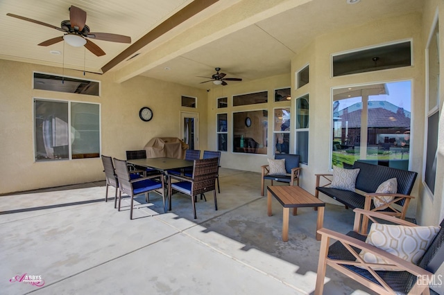 view of patio with an outdoor hangout area and ceiling fan