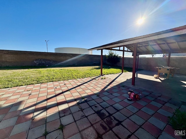 view of patio / terrace featuring a fenced backyard and a gazebo