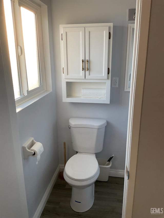 bathroom featuring wood-type flooring and toilet