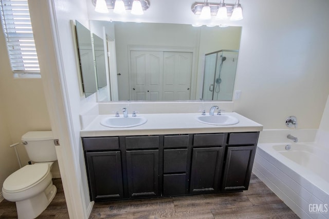 full bathroom featuring a closet, a garden tub, a sink, and toilet