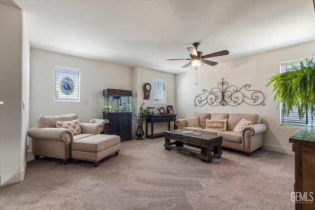 10026 Murfreesboro Dr, Bakersfield, CA 93311 - living room featuring a ceiling fan and light carpet