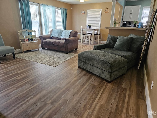 living room with hardwood / wood-style flooring