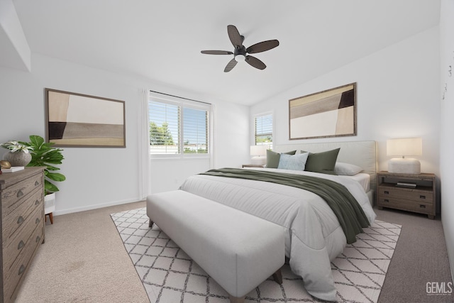 14610 Coyle Cir, Bakersfield, CA 93311 - bedroom featuring light carpet, lofted ceiling, and ceiling fan