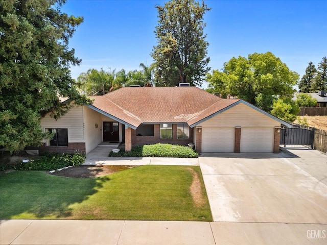 6801 Weldon Ave, Bakersfield, CA 93308 - ranch-style home with brick siding, an attached garage, driveway, and a shingled roof