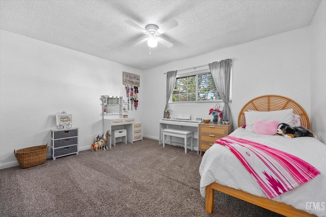 5906 Ronald Way, Bakersfield, CA 93308 - bedroom with a textured ceiling, carpet, and a ceiling fan