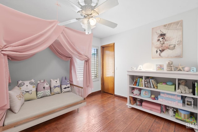 631 Faversham Way, Bakersfield, CA 93311 - bedroom featuring hardwood / wood-style flooring, baseboards, and a ceiling fan