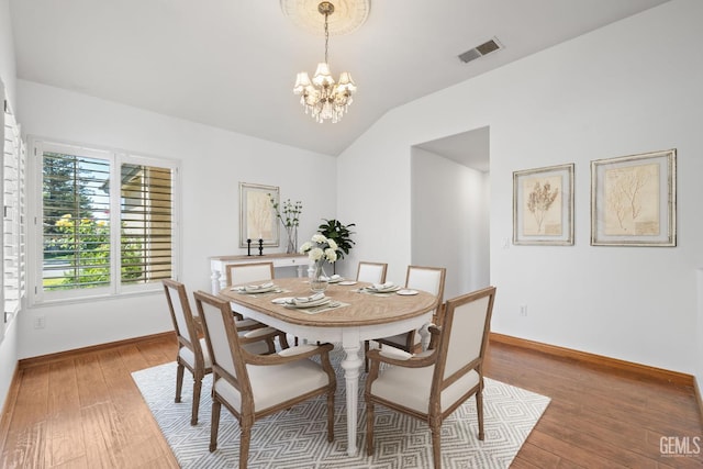 631 Faversham Way, Bakersfield, CA 93311 - dining area featuring a chandelier, lofted ceiling, light wood-type flooring, and baseboards