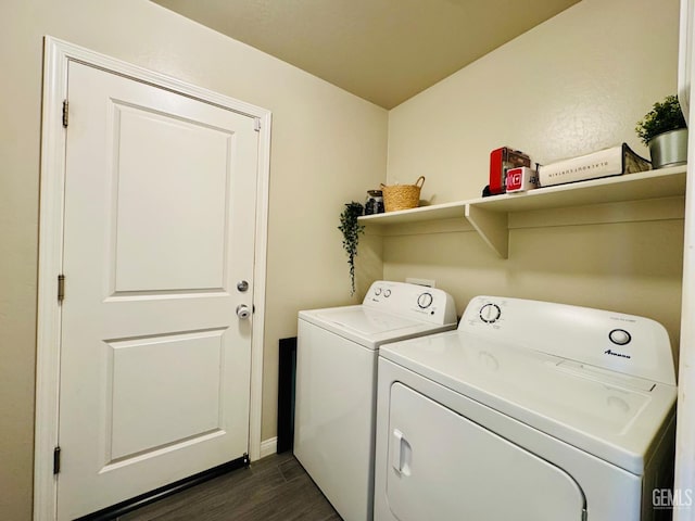7303 Wild Mustang Dr, Bakersfield, CA 93311 - laundry area featuring washer and clothes dryer and dark wood-style floors