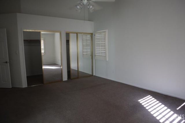 5808 Greenhorn Mountain Ct, Bakersfield, CA 93313 - unfurnished bedroom featuring multiple closets, carpet floors, and ceiling fan