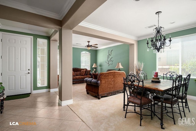 6006 Colchester Pl, Bakersfield, CA 93306 - dining space featuring crown molding, baseboards, tile patterned floors, and visible vents