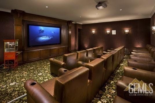 6006 Colchester Pl, Bakersfield, CA 93306 - cinema with carpet flooring and ornamental molding