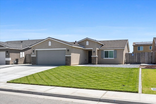 single story home featuring stucco siding, an attached garage, and concrete driveway