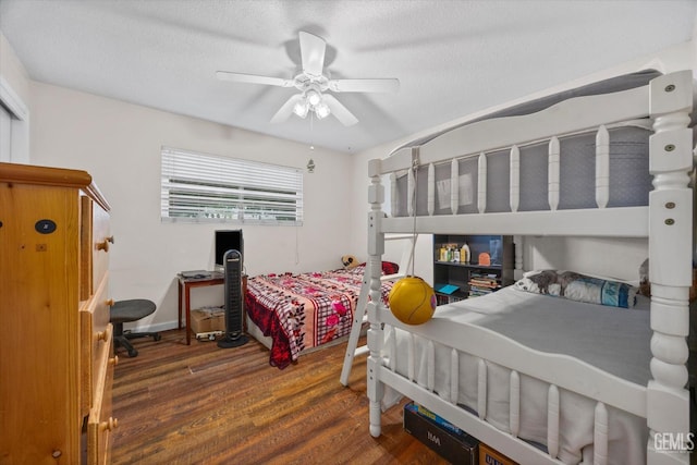 4501 Chadbourn St, Bakersfield, CA 93307 - bedroom with wood finished floors, a textured ceiling, and ceiling fan