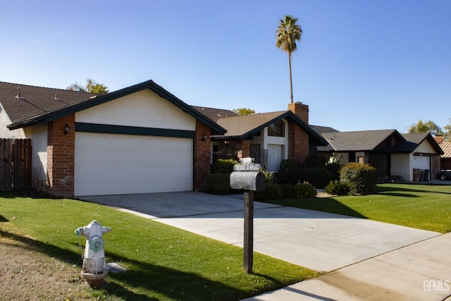 ranch-style home featuring a front yard and a garage