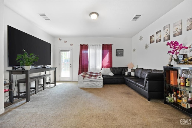 living room featuring carpet