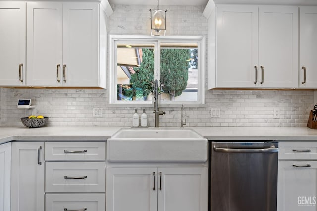 401 Via Carisma, Bakersfield, CA 93309 - kitchen with dishwasher, a sink, white cabinetry, and backsplash