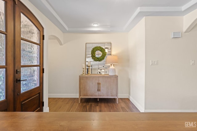 401 Via Carisma, Bakersfield, CA 93309 - entrance foyer featuring wood finished floors, a raised ceiling, and baseboards
