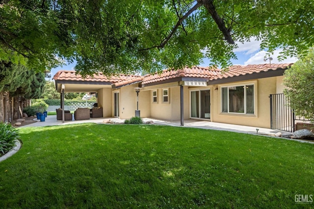 401 Via Carisma, Bakersfield, CA 93309 - back of property with a tile roof, an outdoor living space, and stucco siding