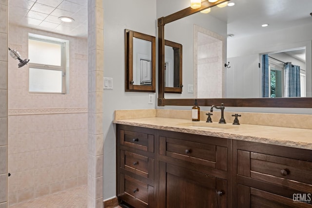 401 Via Carisma, Bakersfield, CA 93309 - bathroom with walk in shower, vanity, and recessed lighting