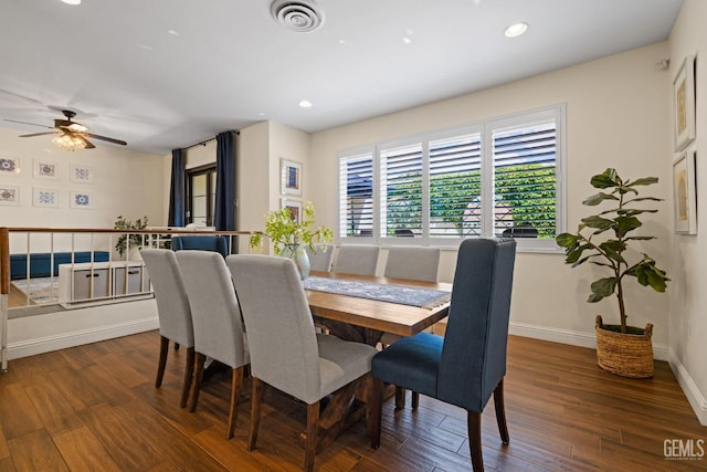 401 Via Carisma, Bakersfield, CA 93309 - dining room with dark wood-type flooring, ceiling fan, baseboards, and recessed lighting