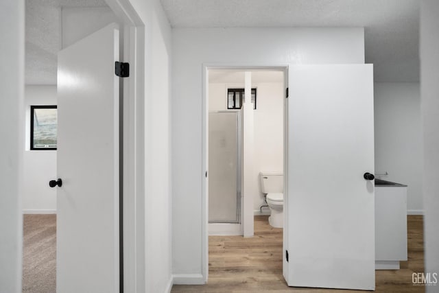 24501 Pueblo Ct, Tehachapi, CA 93561 - hallway with a textured ceiling and wood finished floors