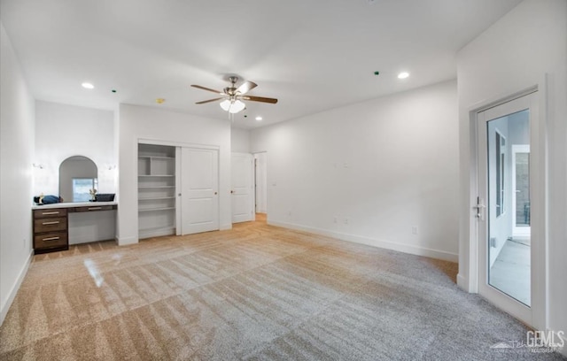 18671 Buckeye Pl, Tehachapi, CA 93561 - unfurnished bedroom featuring light colored carpet, recessed lighting, an office area, and ceiling fan