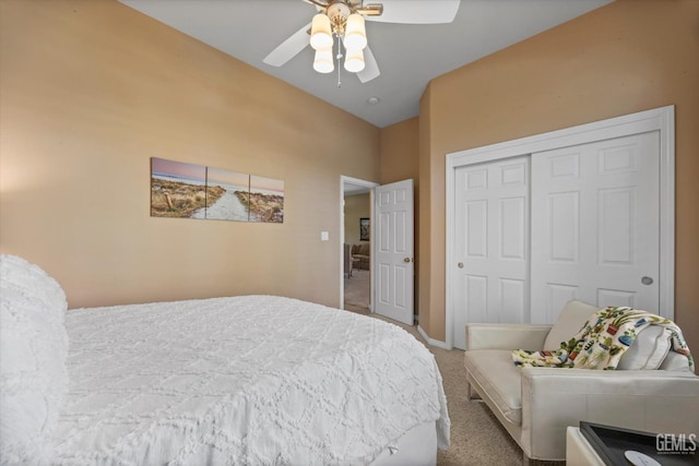 9005 Via Lugano, Bakersfield, CA 93312 - carpeted bedroom featuring a closet, ceiling fan, and baseboards