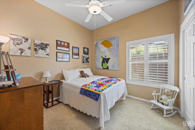 9005 Via Lugano, Bakersfield, CA 93312 - carpeted bedroom with baseboards, a closet, and ceiling fan
