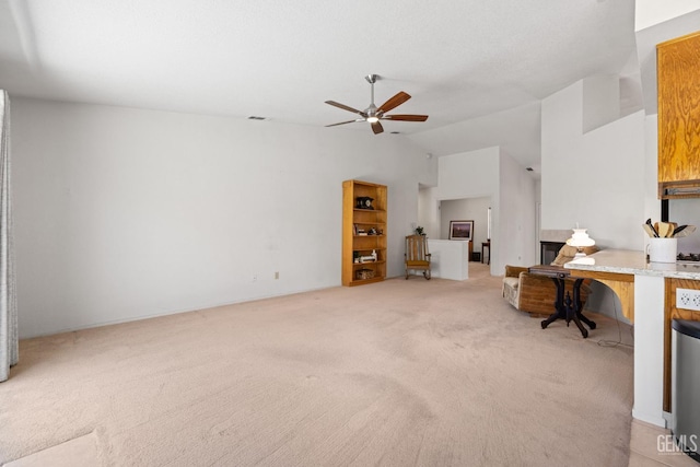 10400 Walnut Creek Ct, Bakersfield, CA 93311 - office area with light colored carpet, lofted ceiling, and ceiling fan