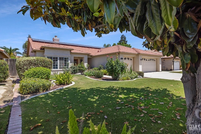10400 Walnut Creek Ct, Bakersfield, CA 93311 - view of front facade with stucco siding, an attached garage, a tile roof, and concrete driveway
