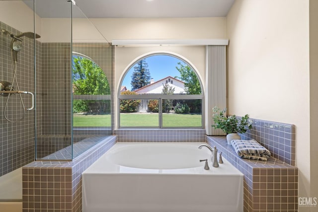 10400 Walnut Creek Ct, Bakersfield, CA 93311 - full bathroom featuring a garden tub and a tile shower