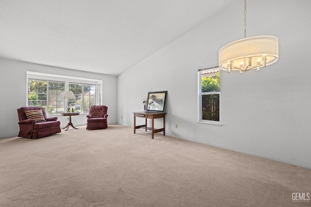 10400 Walnut Creek Ct, Bakersfield, CA 93311 - sitting room with carpet flooring, plenty of natural light, a chandelier, and high vaulted ceiling
