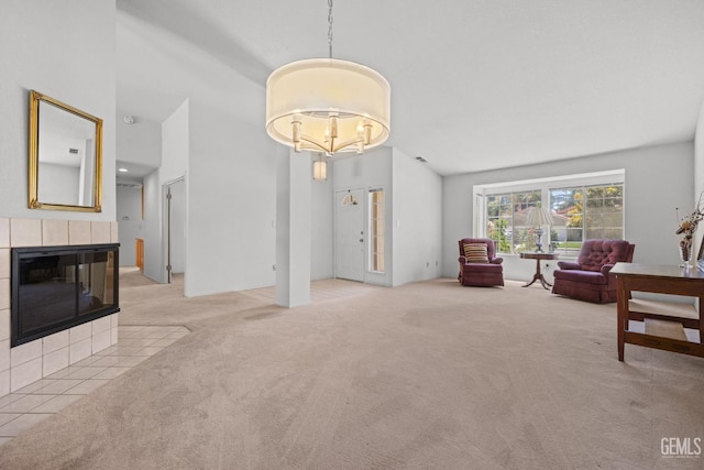 10400 Walnut Creek Ct, Bakersfield, CA 93311 - carpeted living area featuring a tile fireplace