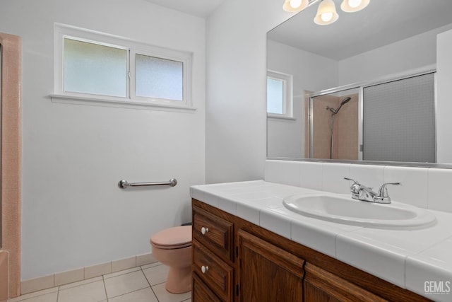 2924 Elm St, Bakersfield, CA 93301 - bathroom featuring vanity, an enclosed shower, and tile patterned flooring