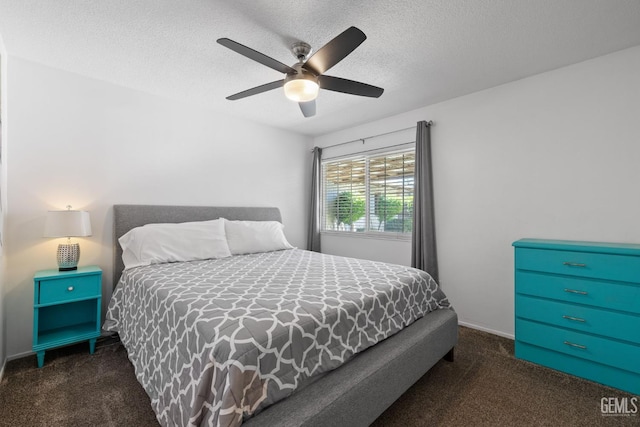 2924 Elm St, Bakersfield, CA 93301 - carpeted bedroom with a textured ceiling and ceiling fan