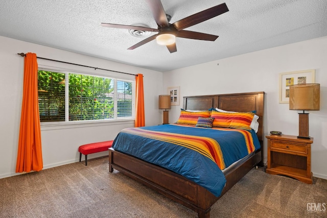 2924 Elm St, Bakersfield, CA 93301 - bedroom featuring carpet flooring, a textured ceiling, and a ceiling fan