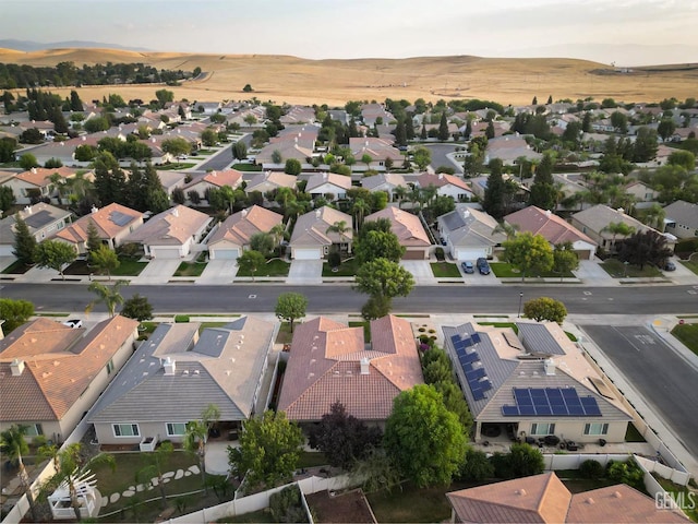 drone / aerial view featuring a mountain view