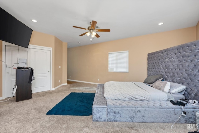 11011 Southwales Ct, Bakersfield, CA 93312 - carpeted bedroom with baseboards, a closet, ceiling fan, and recessed lighting