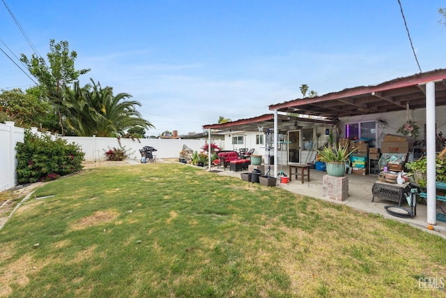 3700 Wenatchee Ave, Bakersfield, CA 93306 - view of yard featuring a fenced backyard, a patio area, and an outdoor hangout area