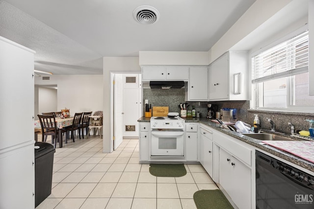 3700 Wenatchee Ave, Bakersfield, CA 93306 - kitchen featuring a sink, visible vents, under cabinet range hood, white electric range, and dishwasher