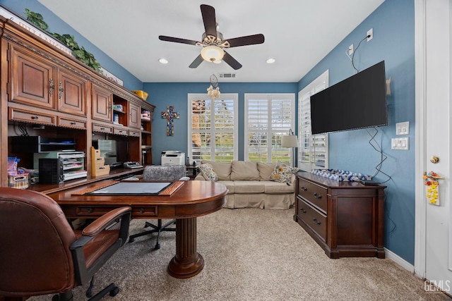 8628 Sandpines Dr, Bakersfield, CA 93312 - office space with a ceiling fan, light carpet, and recessed lighting