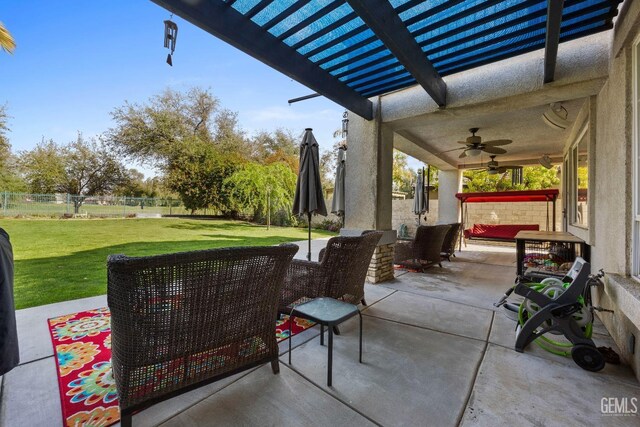 8628 Sandpines Dr, Bakersfield, CA 93312 - view of patio / terrace with ceiling fan and a pergola