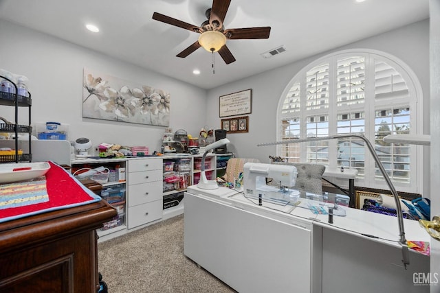 8628 Sandpines Dr, Bakersfield, CA 93312 - office featuring a ceiling fan, light colored carpet, and recessed lighting