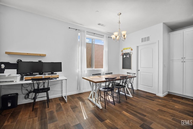 3116 Seymour St, Tulare, CA 93274 - dining area featuring dark wood-style flooring, a chandelier, baseboards, and a desk