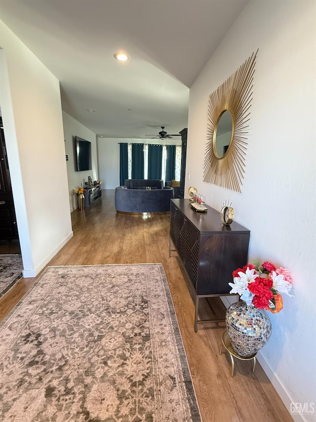 hallway with wood-type flooring