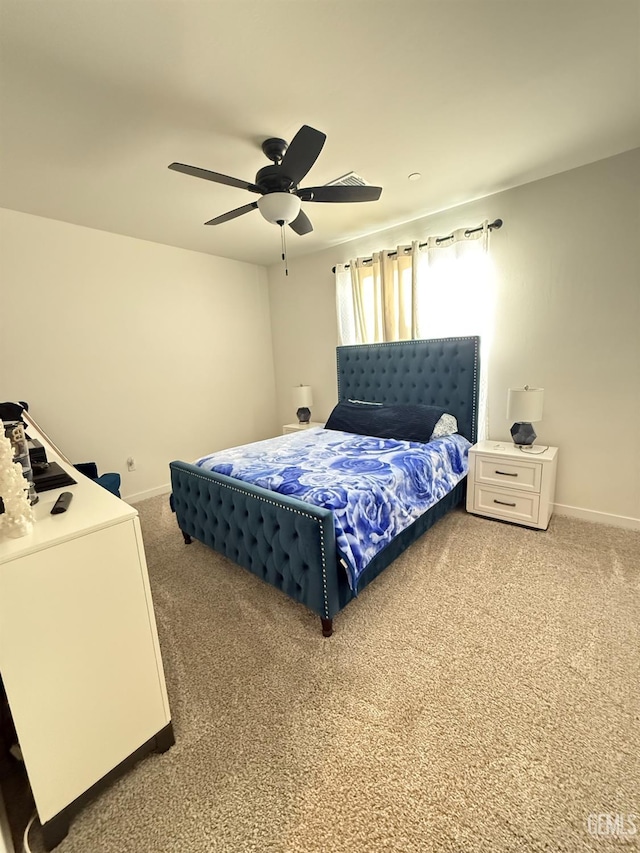 bedroom with carpet flooring and ceiling fan