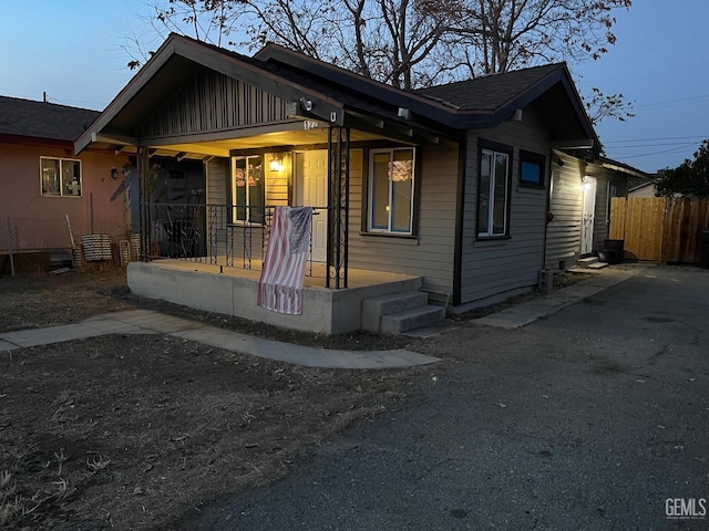 view of front facade featuring covered porch