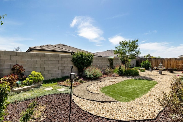 view of yard with a fenced backyard