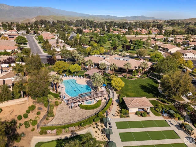 bird's eye view with a mountain view and a residential view
